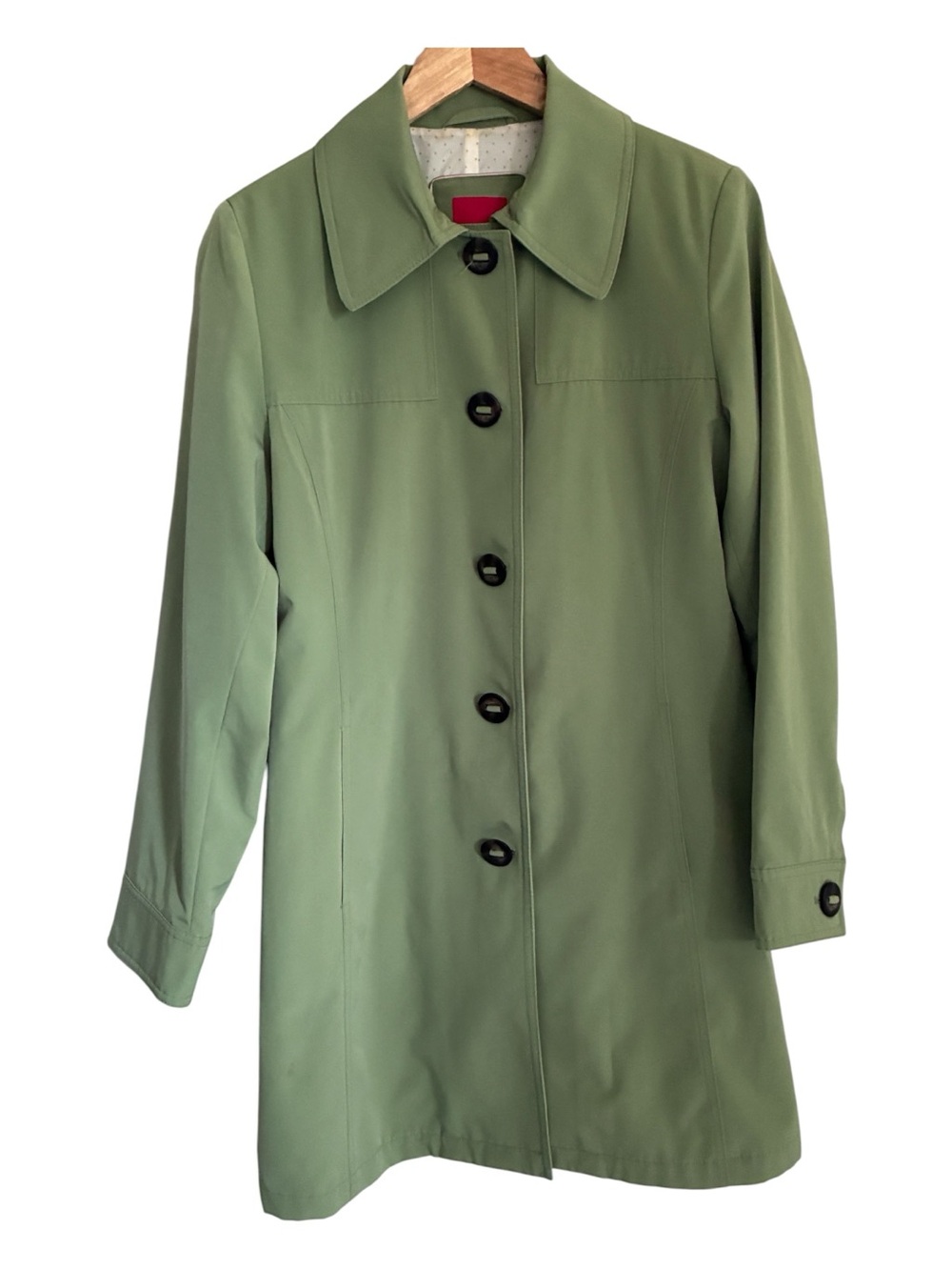 Vintage 90s Minimalist Sage Spring Green Preppy Button-Front Rain Coat Sz M